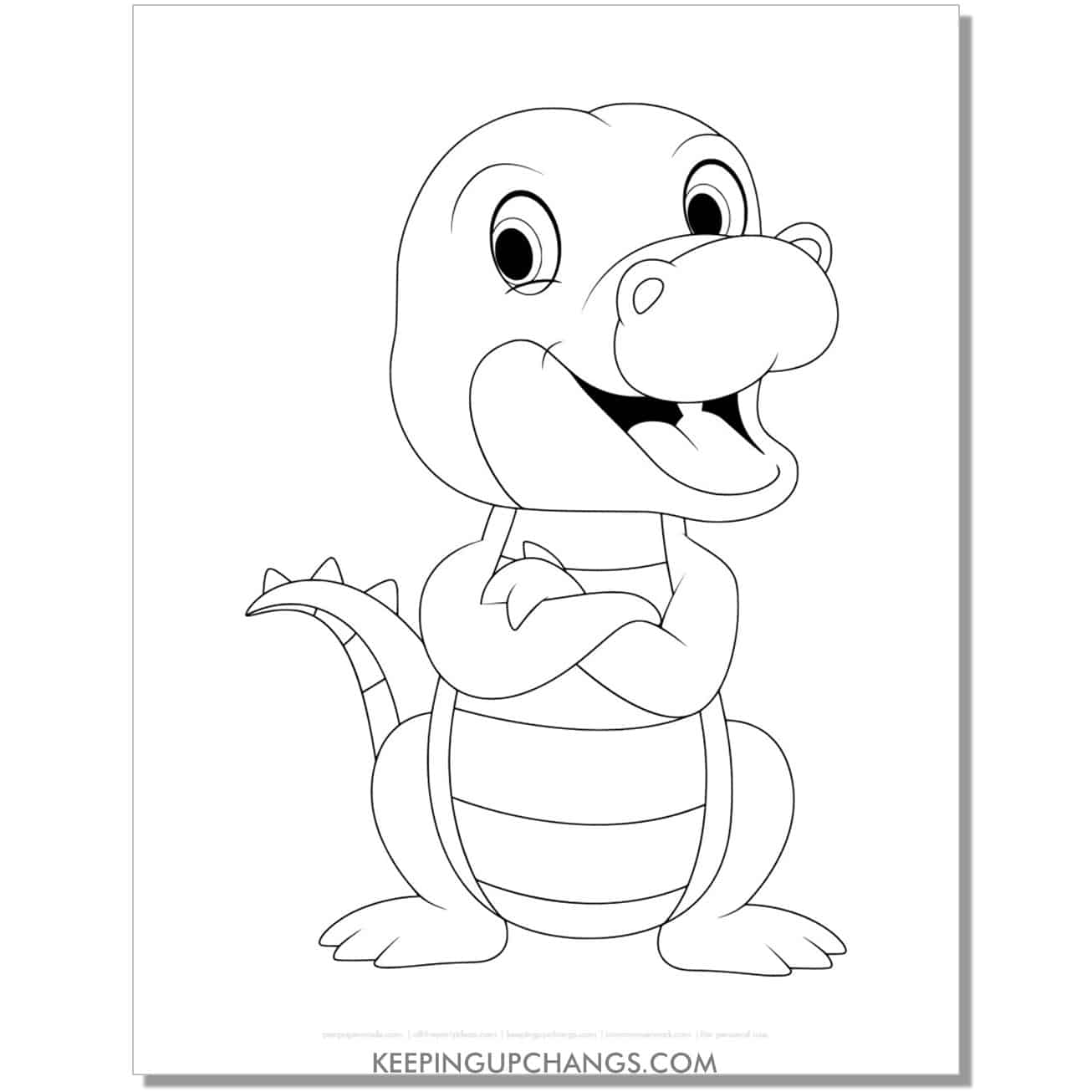 free crouching baby alligator, crocodile coloring page, sheet.