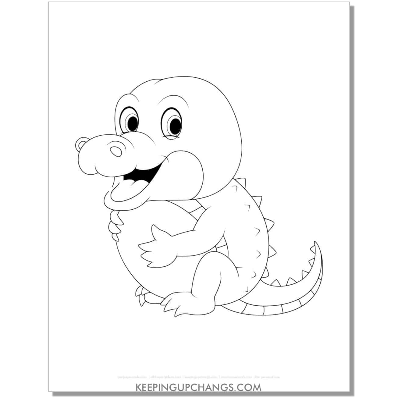 free baby alligator, crocodile hugging egg coloring page, sheet.
