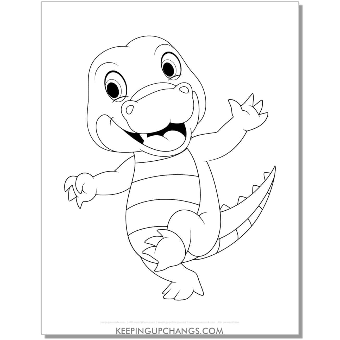 free baby alligator, crocodile walking coloring page, sheet.