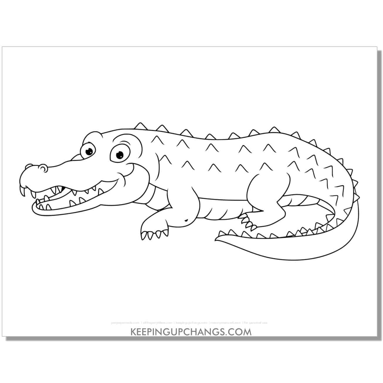 free alligator, crocodile with big eyes coloring page, sheet.
