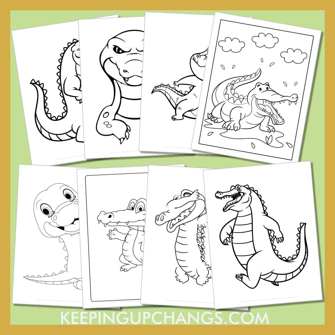 free alligators, crocodiles to color for toddlers, kids, adults.