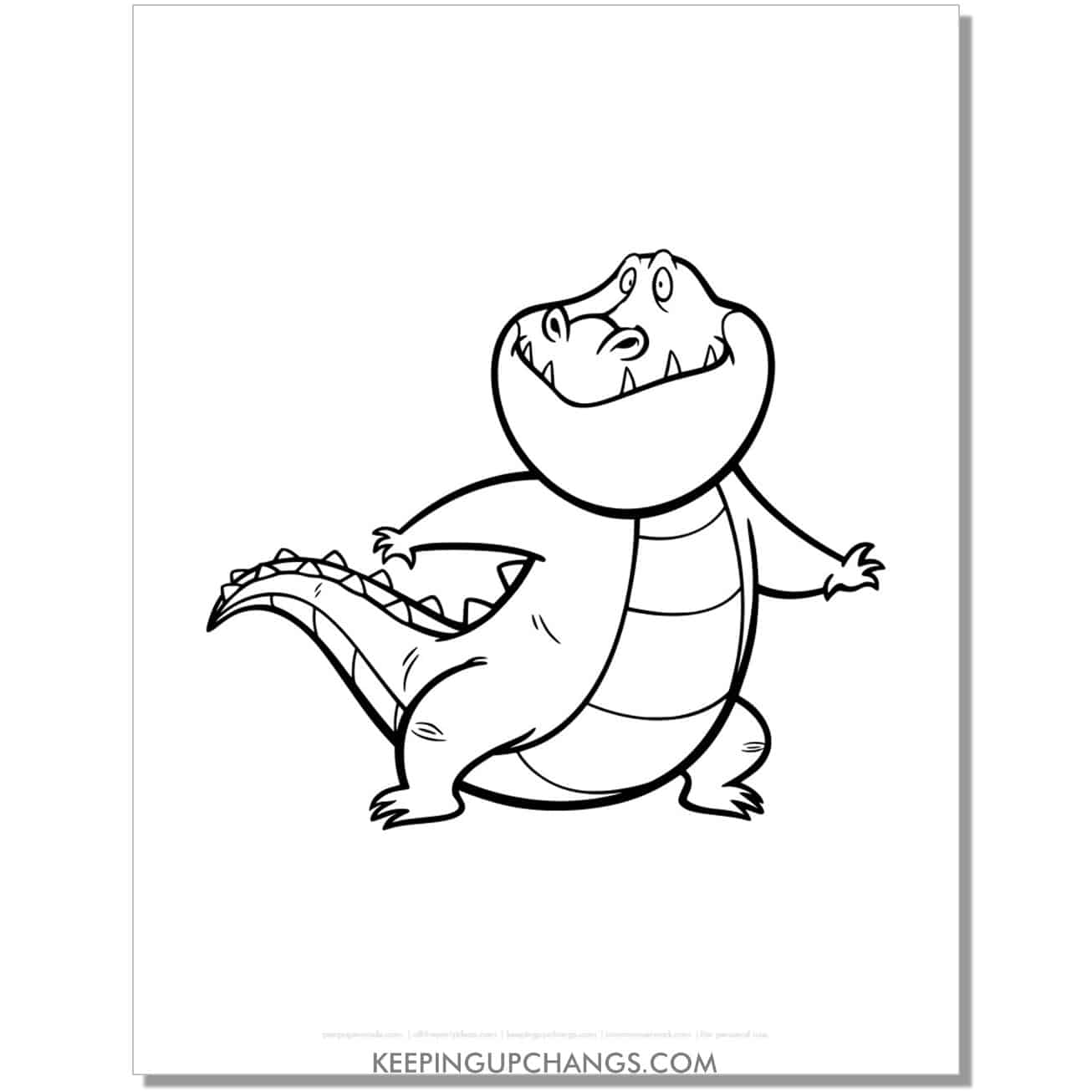 free funny fat alligator, crocodile coloring page, sheet.