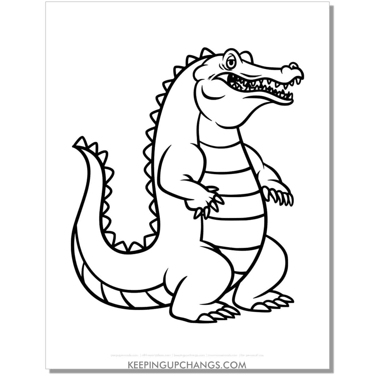 free alligator, crocodile facing right coloring page, sheet.