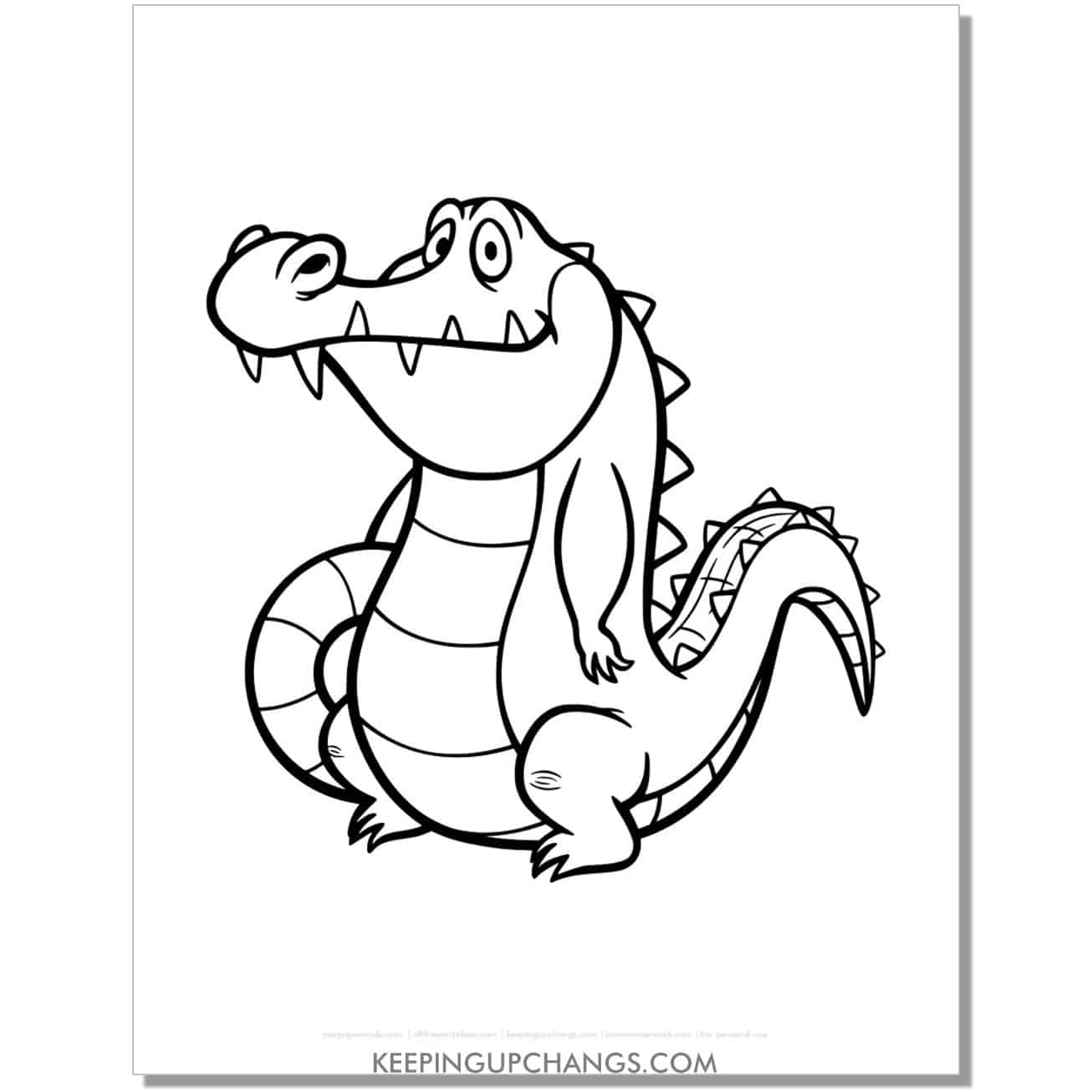 free alligator, crocodile facing left coloring page, sheet.