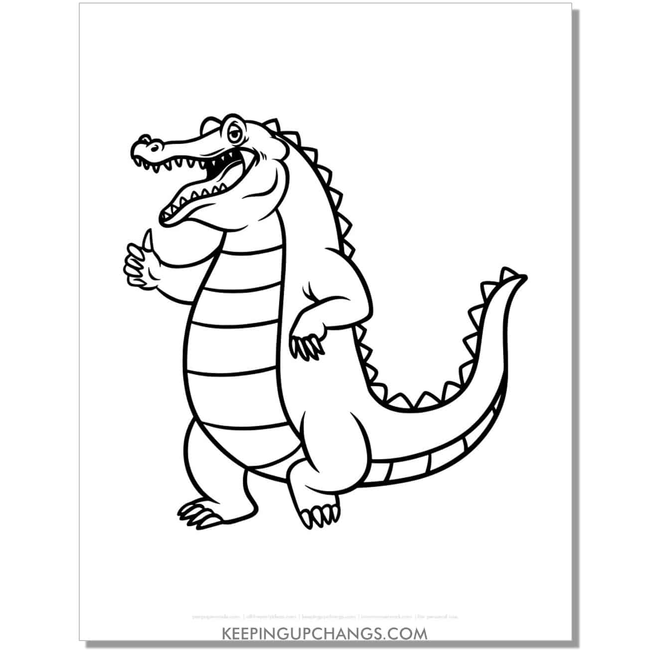 free alligator, crocodile with thumbs up coloring page, sheet.