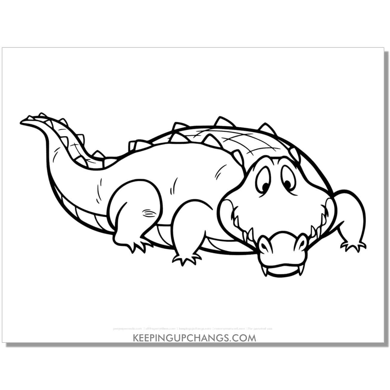free alligator, crocodile on four legs coloring page, sheet.