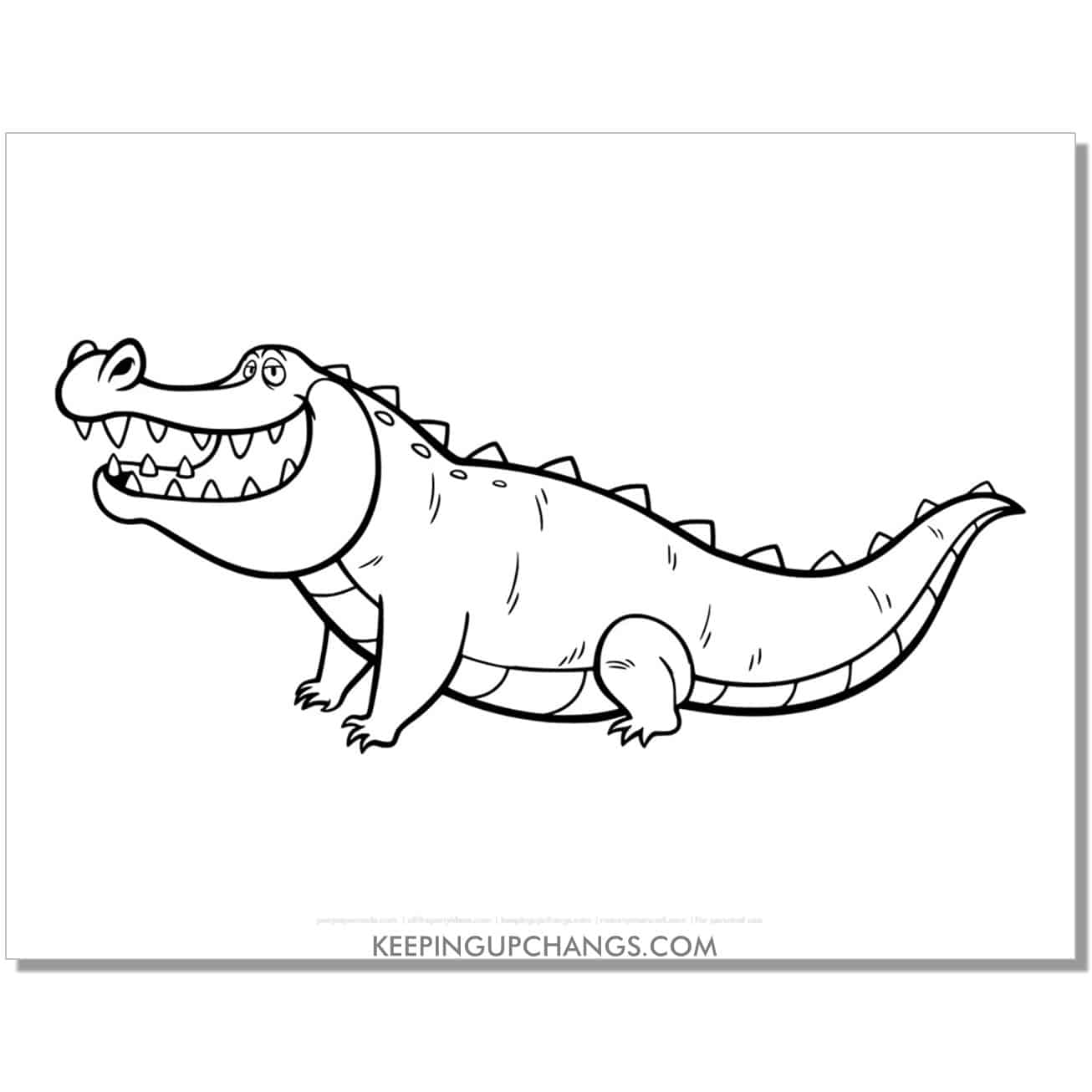 free fat, friendly alligator, crocodile coloring page, sheet.