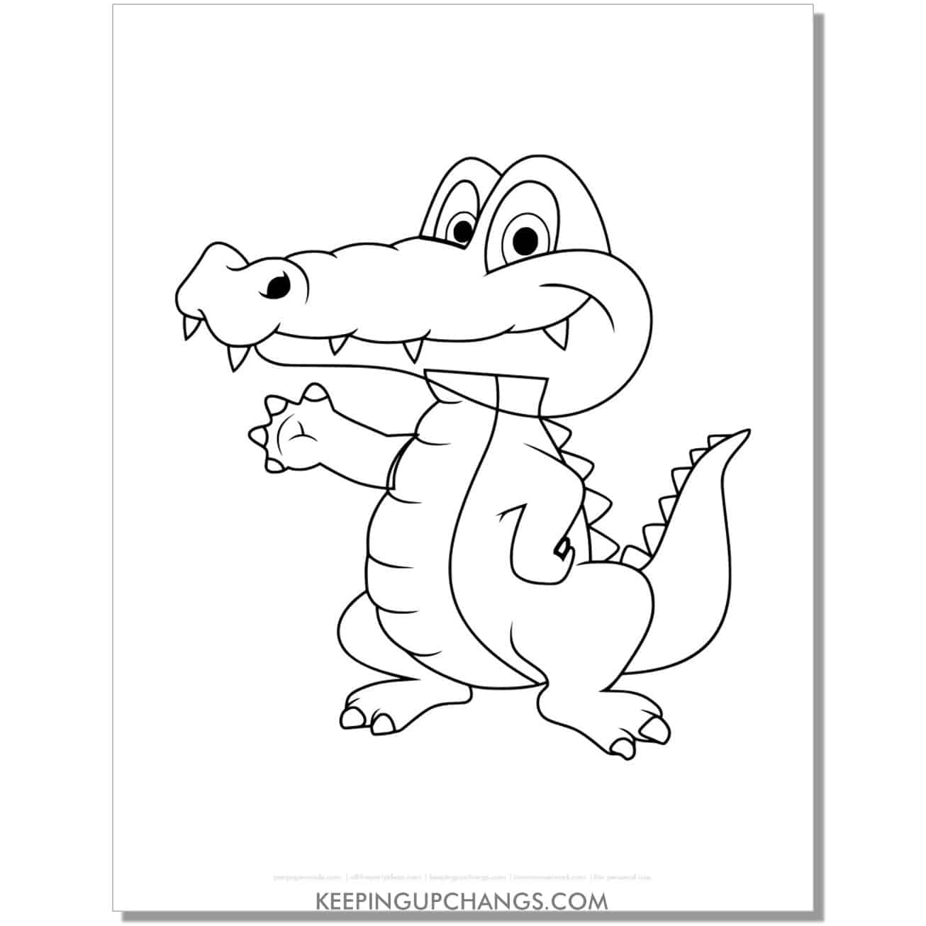 free friendly alligator, crocodile coloring page, sheet.