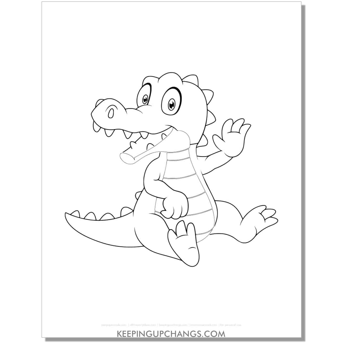 free sitting alligator, crocodile coloring page, sheet for toddlers, kindergarten.