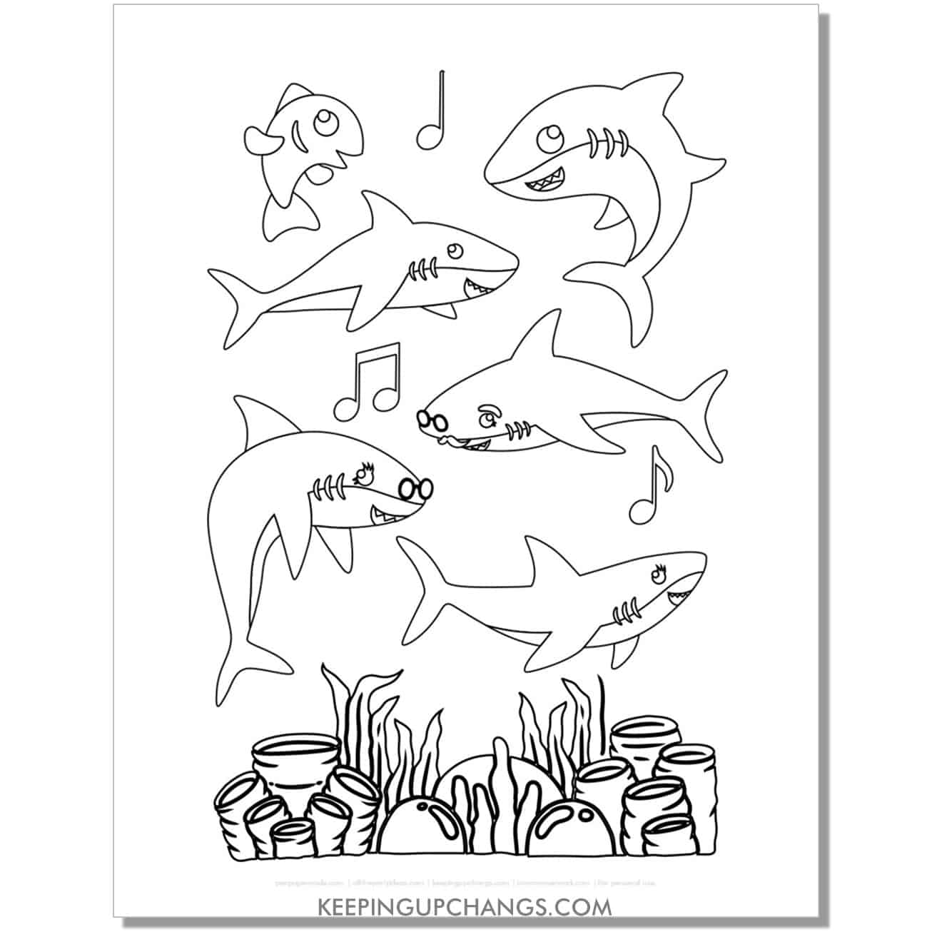 baby shark song family coloring page, sheet.