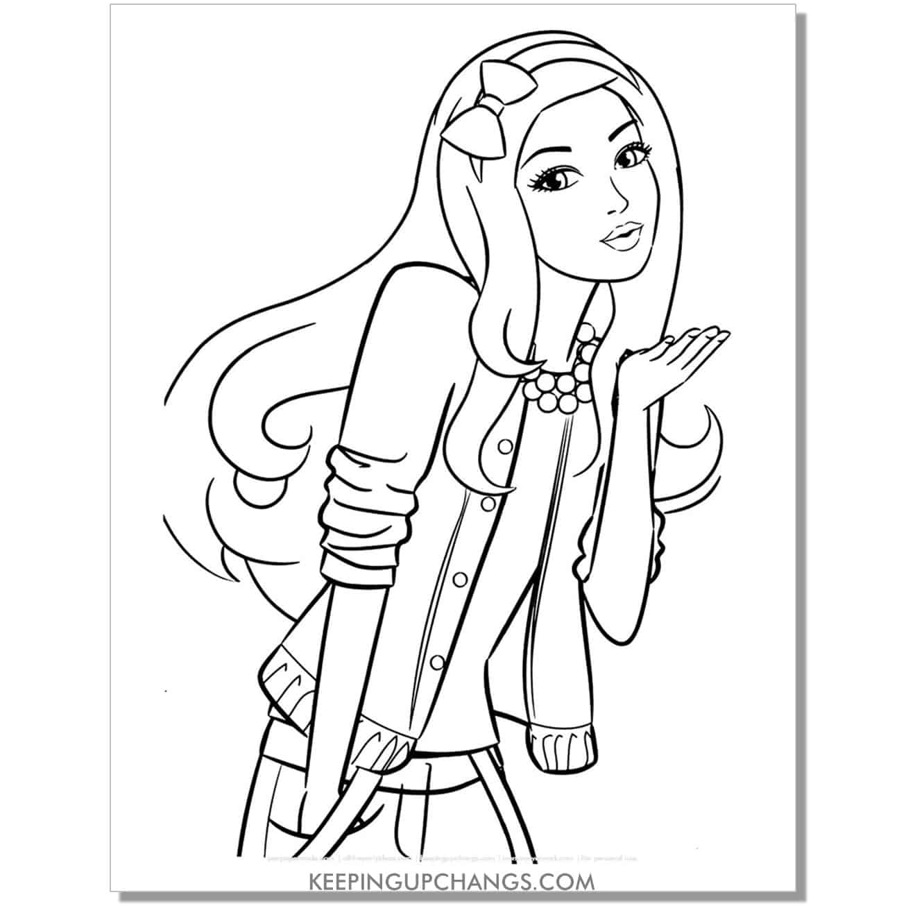 barbie blowing kiss coloring page.