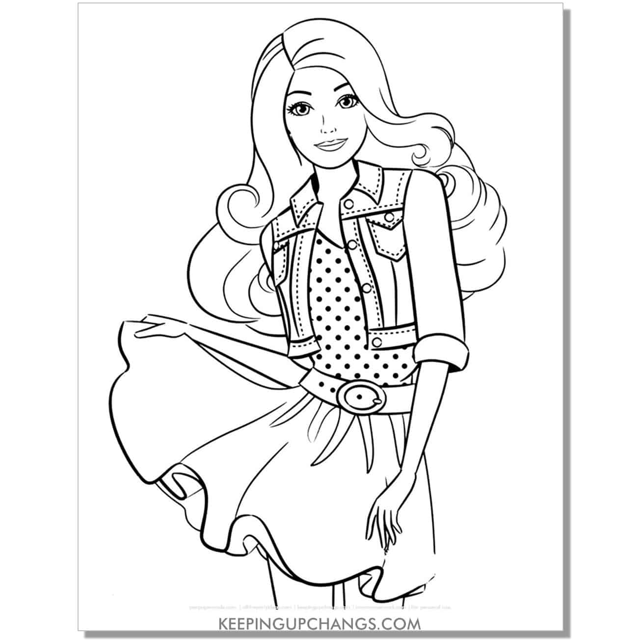 barbie in polka dot dress coloring page.