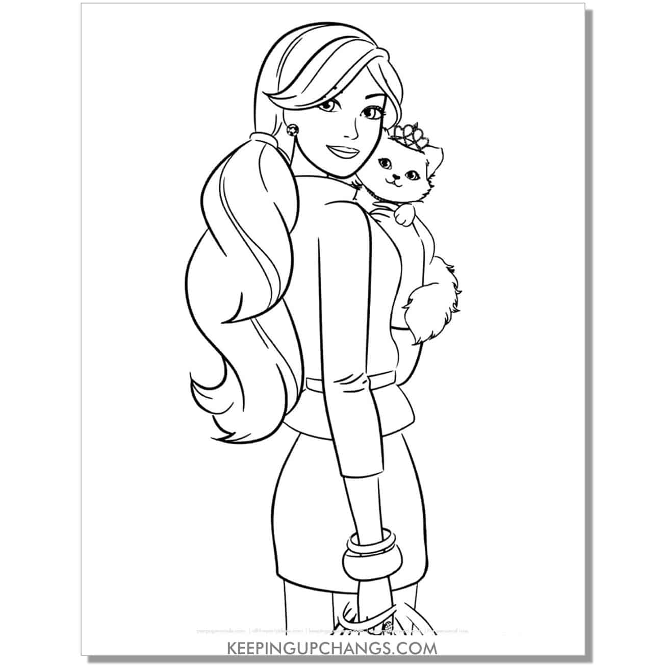 barbie business woman mom with cat coloring page.