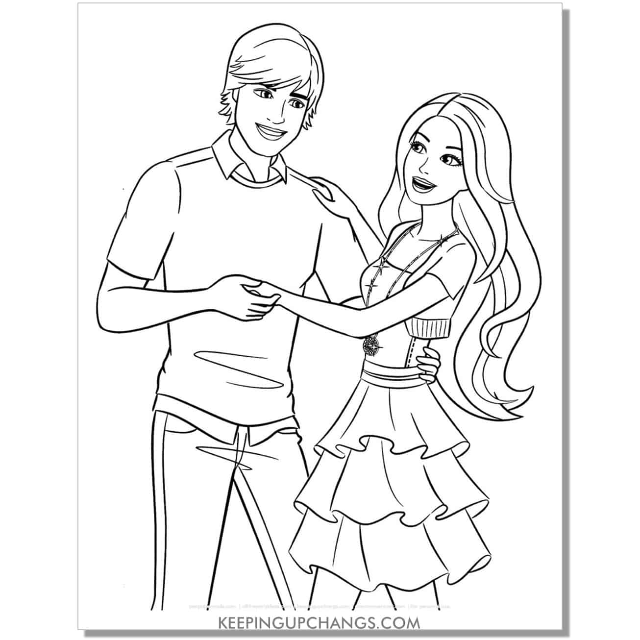 barbie holding ken's hand coloring page.