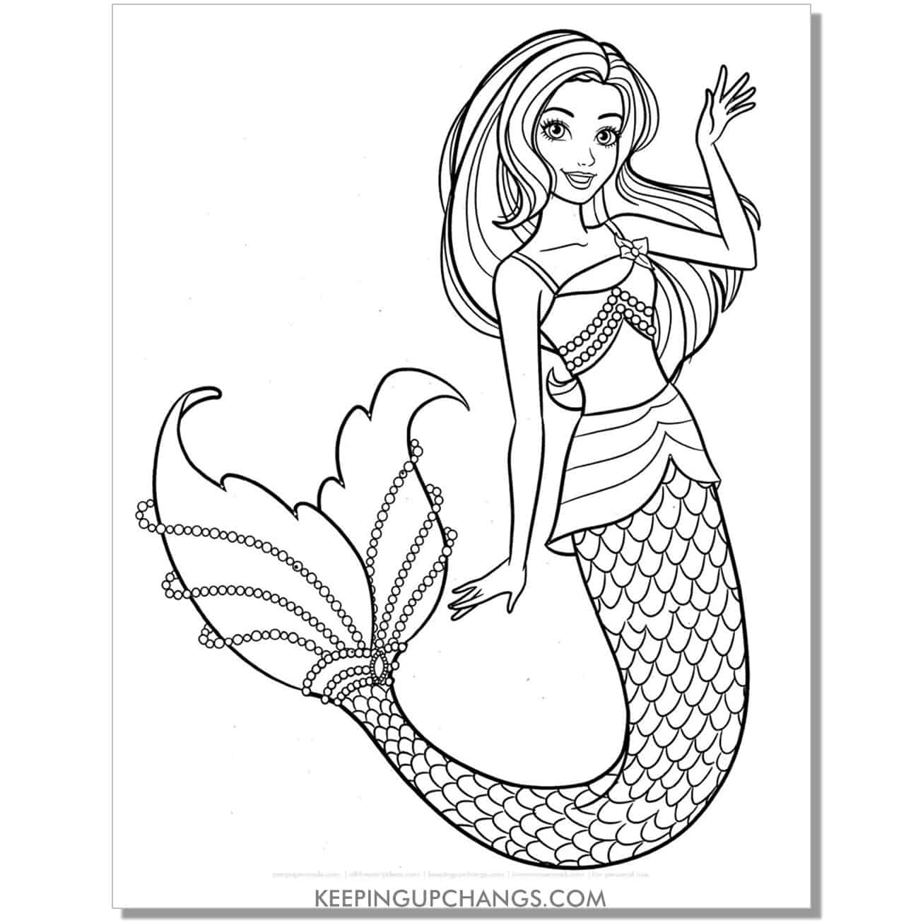 barbie mermaid with hair down coloring page.