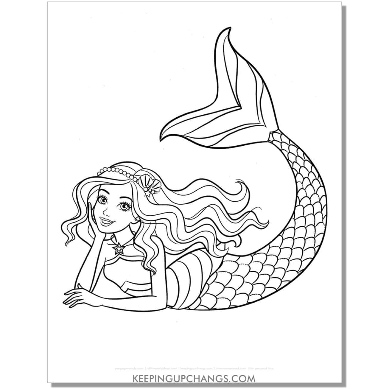 barbie mermaid lying down coloring page.