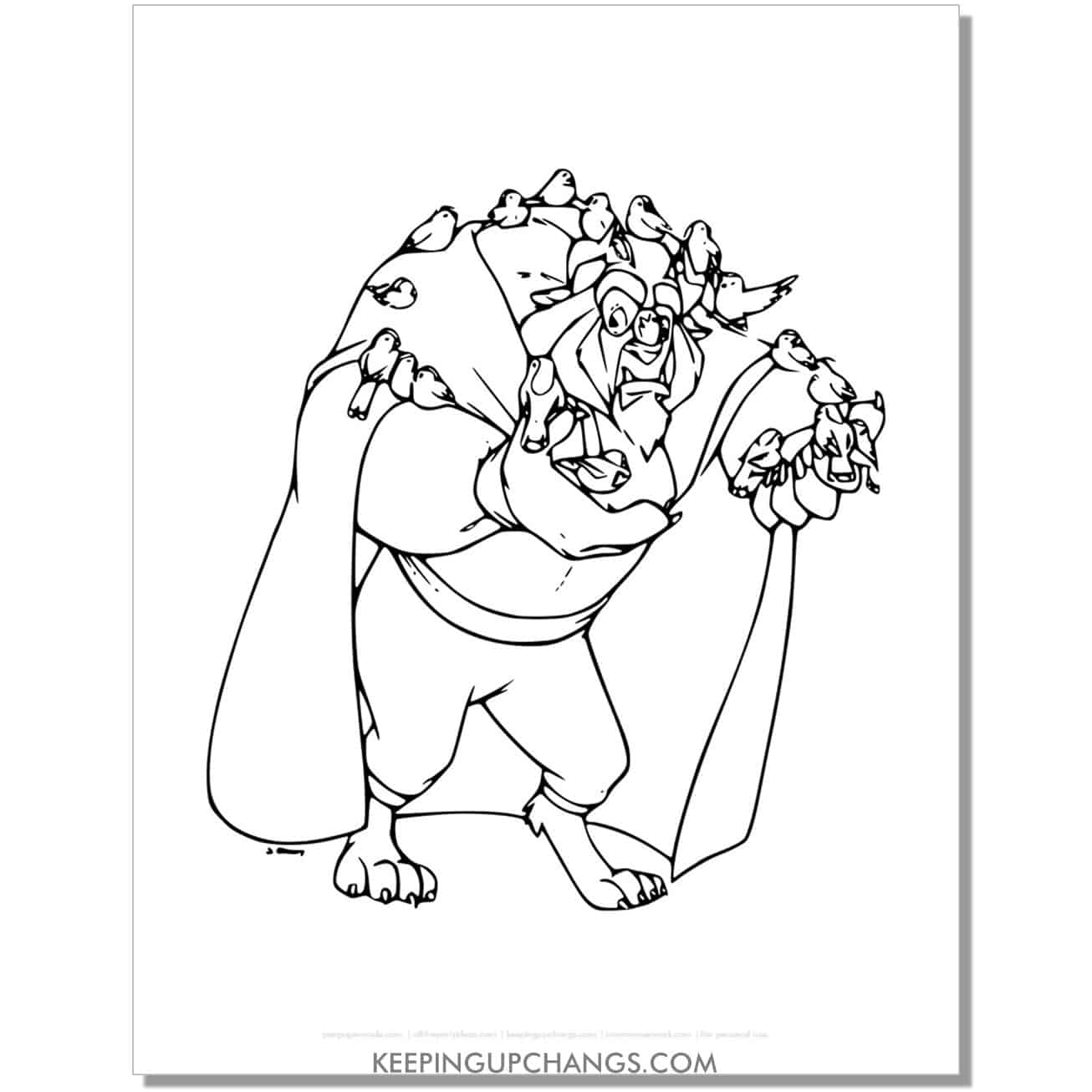 beast covered in birds coloring page, sheet.