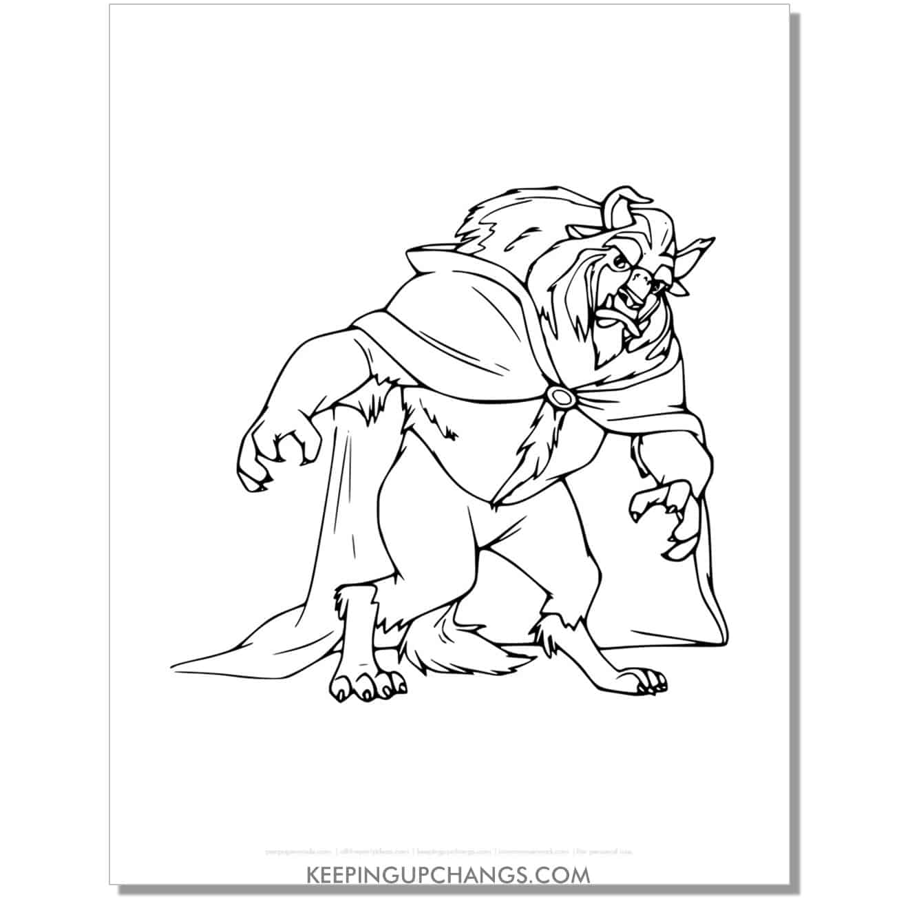 beast curled over coloring page, sheet.