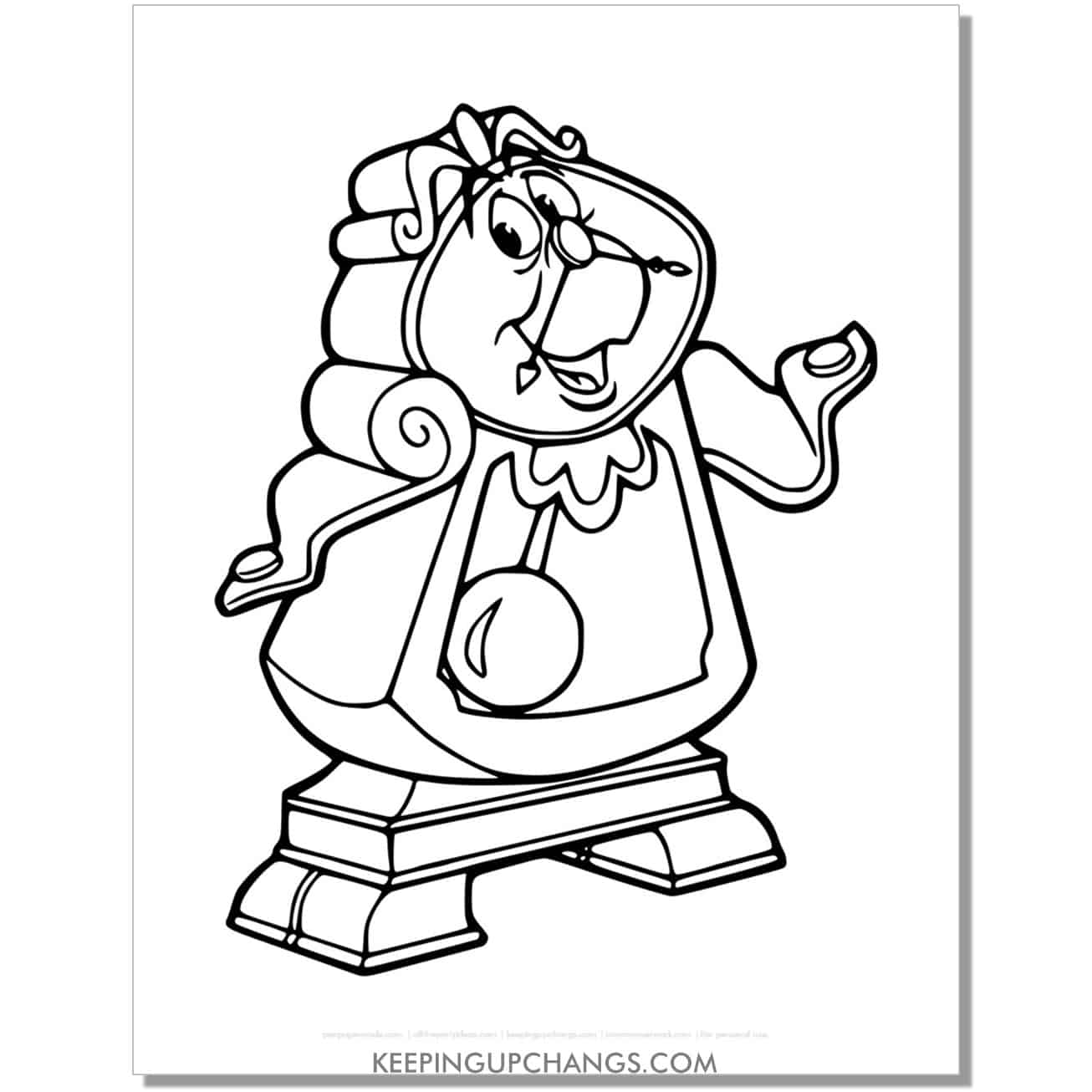 beauty and beast cogsworth coloring page, sheet.