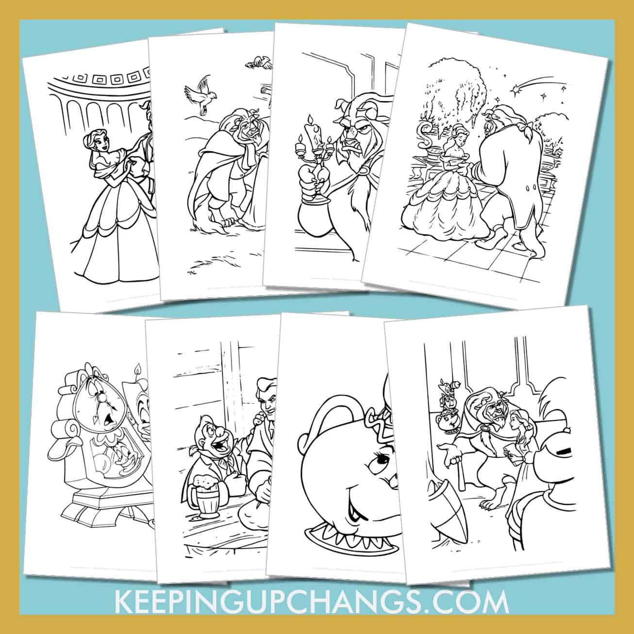 free beauty and the beast pictures to color for toddlers, kids, adults.