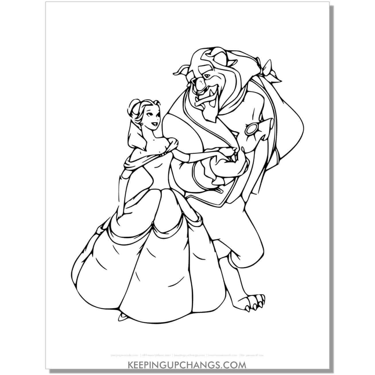beauty and beast enter ball coloring page, sheet.