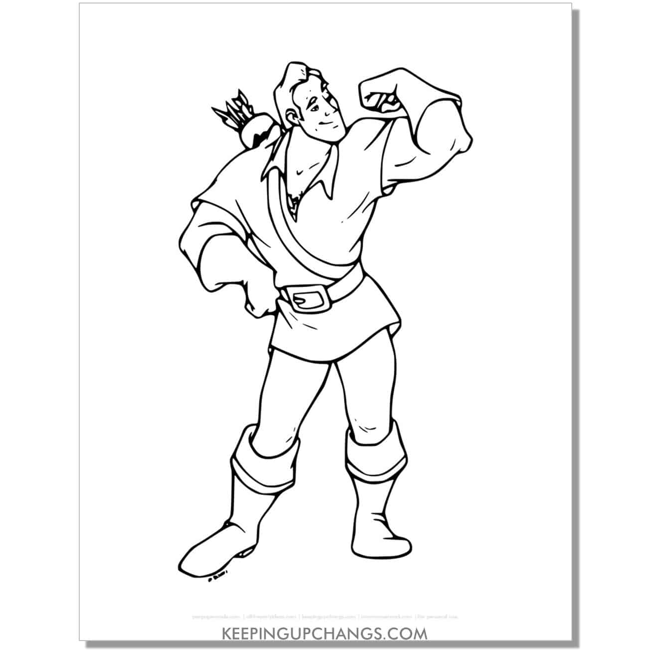 beauty and beast gaston flexing muscles coloring page, sheet.