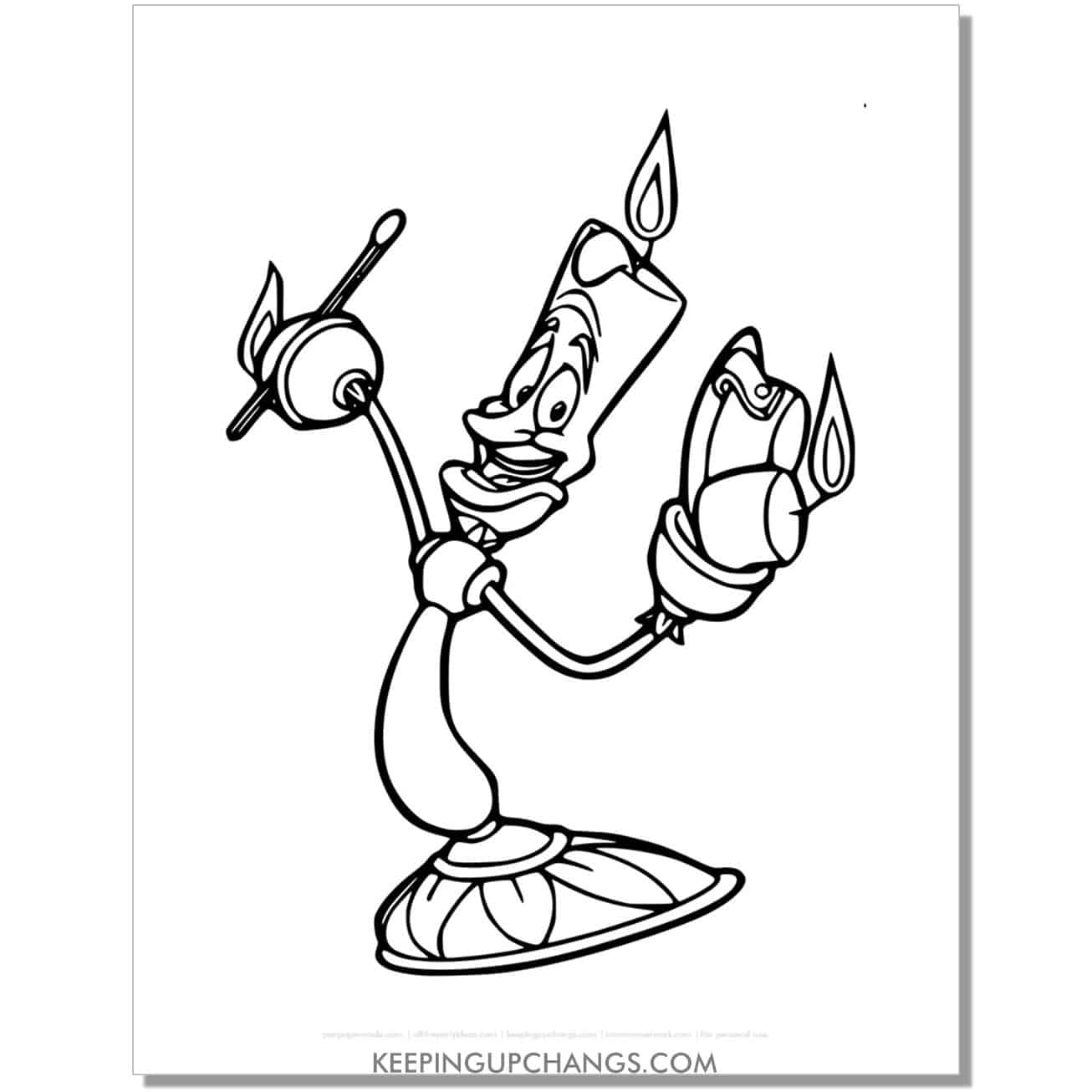 beauty and beast lumiere candle coloring page, sheet.