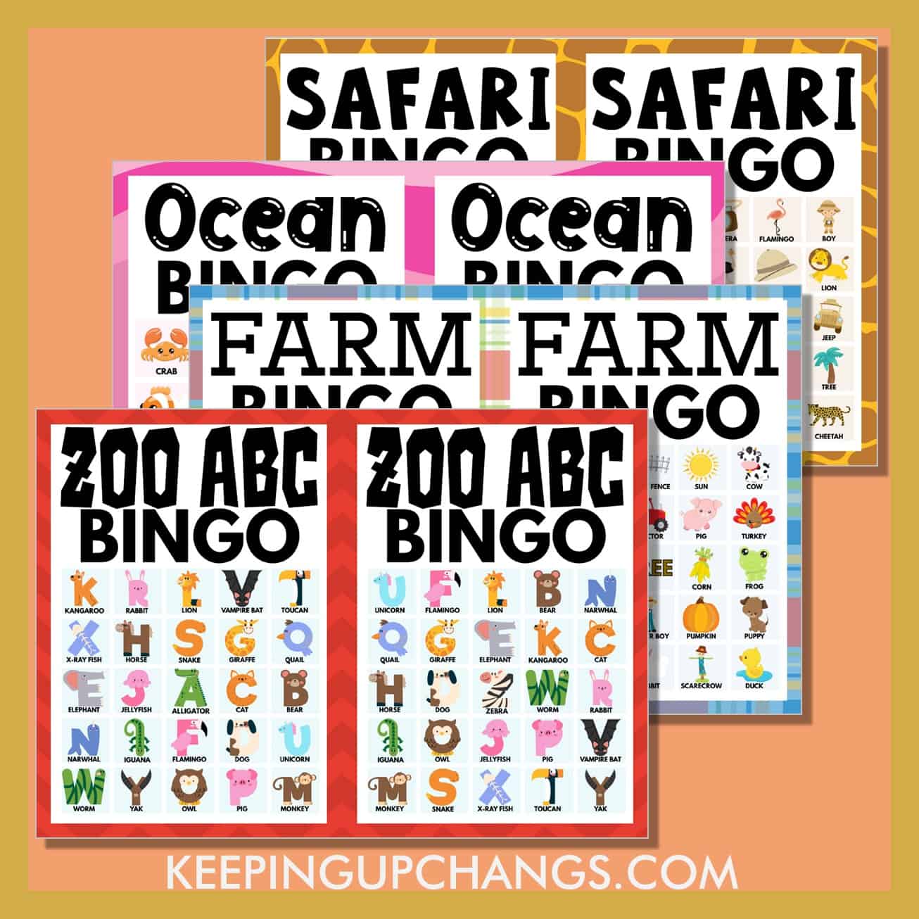 most popular free animal bingo games including 5x5, 4x4 grids.