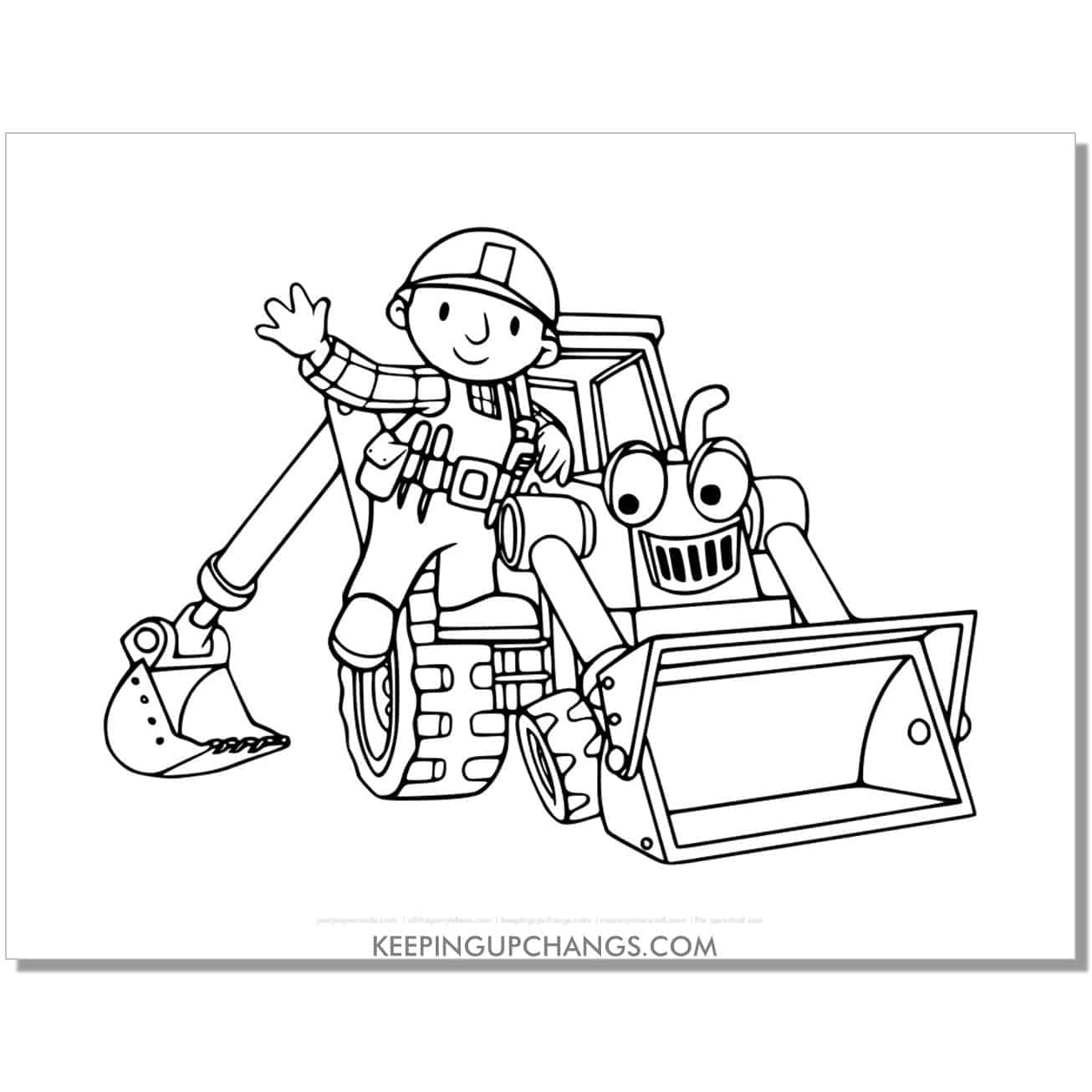 free bob and scoop the backhoe loader coloring page, sheet.