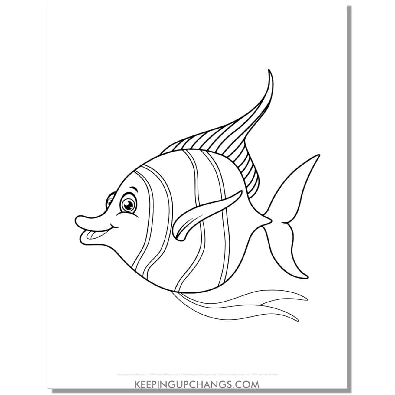 free butterflyfish word coloring page, sheet.