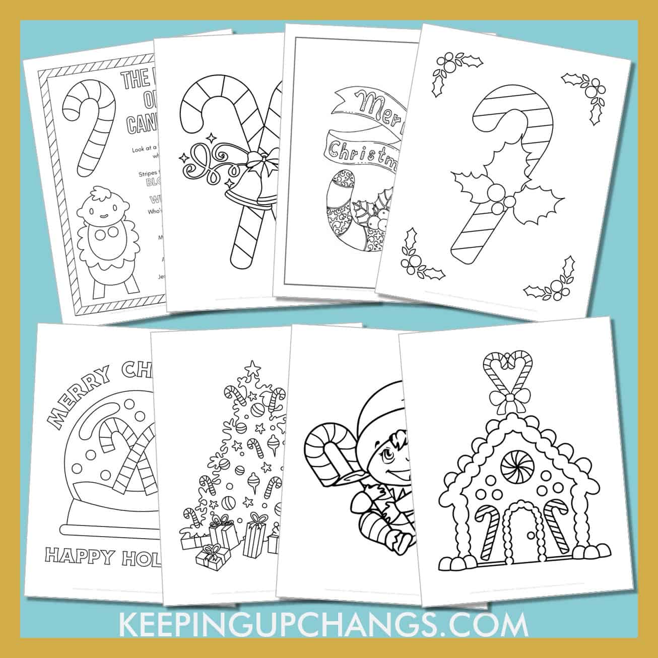 free candy cane colouring sheets including cute, easy, simple and detailed winter christmas designs.