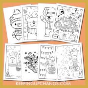 free christmas animal colouring sheets including cute, easy, simple, adorable dogs, cats, bears and more.