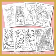 free christmas colouring sheets including cute, easy, simple and detailed winter holiday designs.