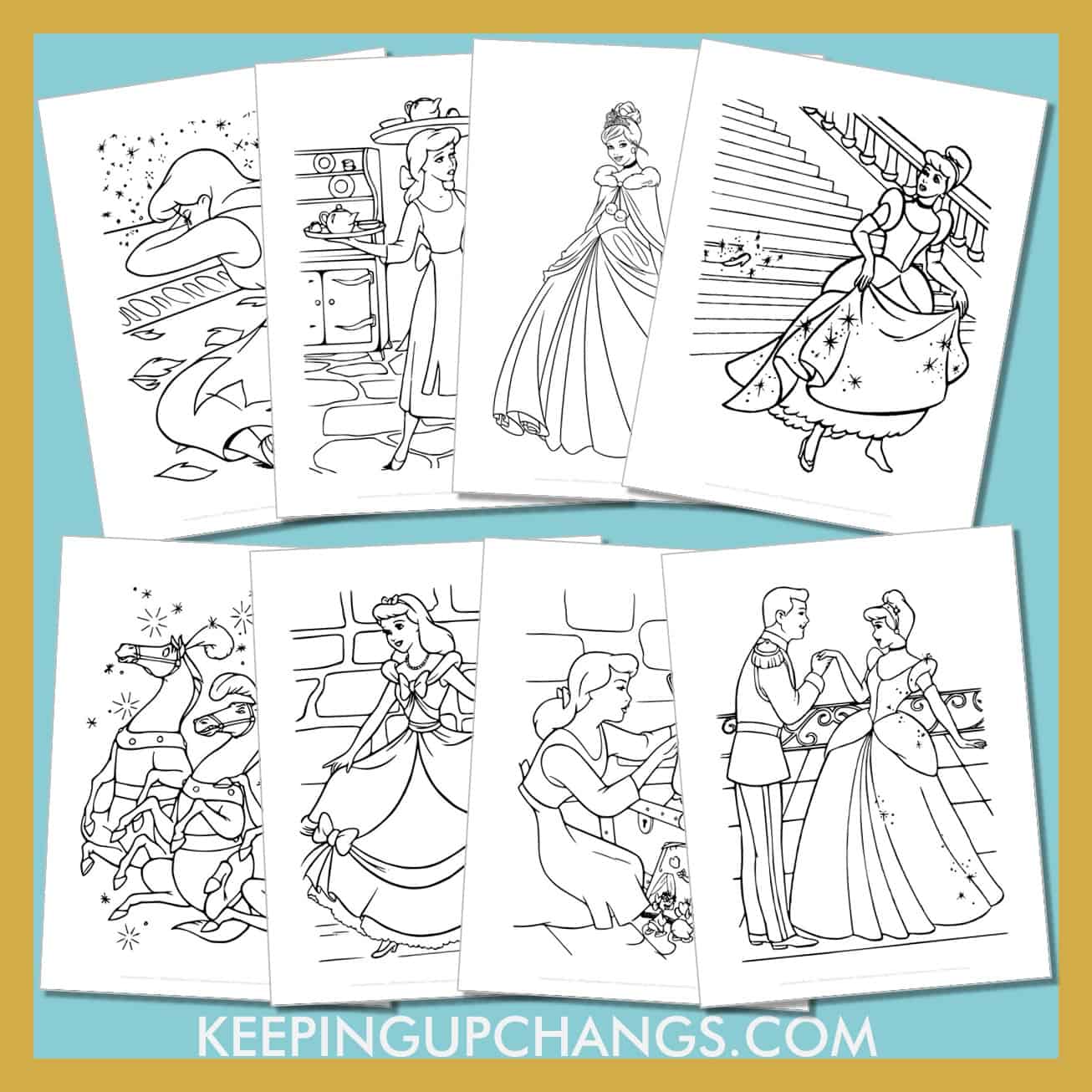 free cinderella pictures to color for toddlers, kids, adults.