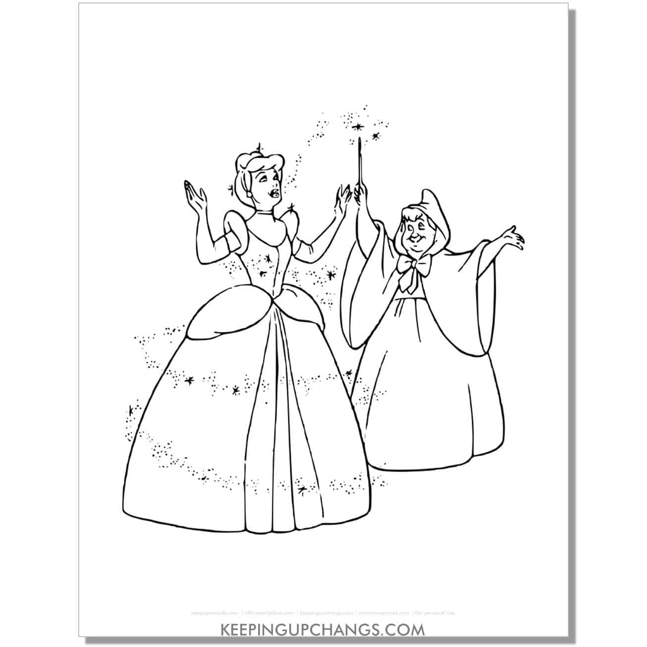 cinderella and fairy godmother coloring page, sheet.