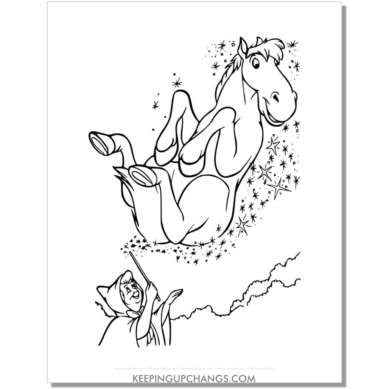 cinderella's horse major turns into stallion coloring page, sheet.