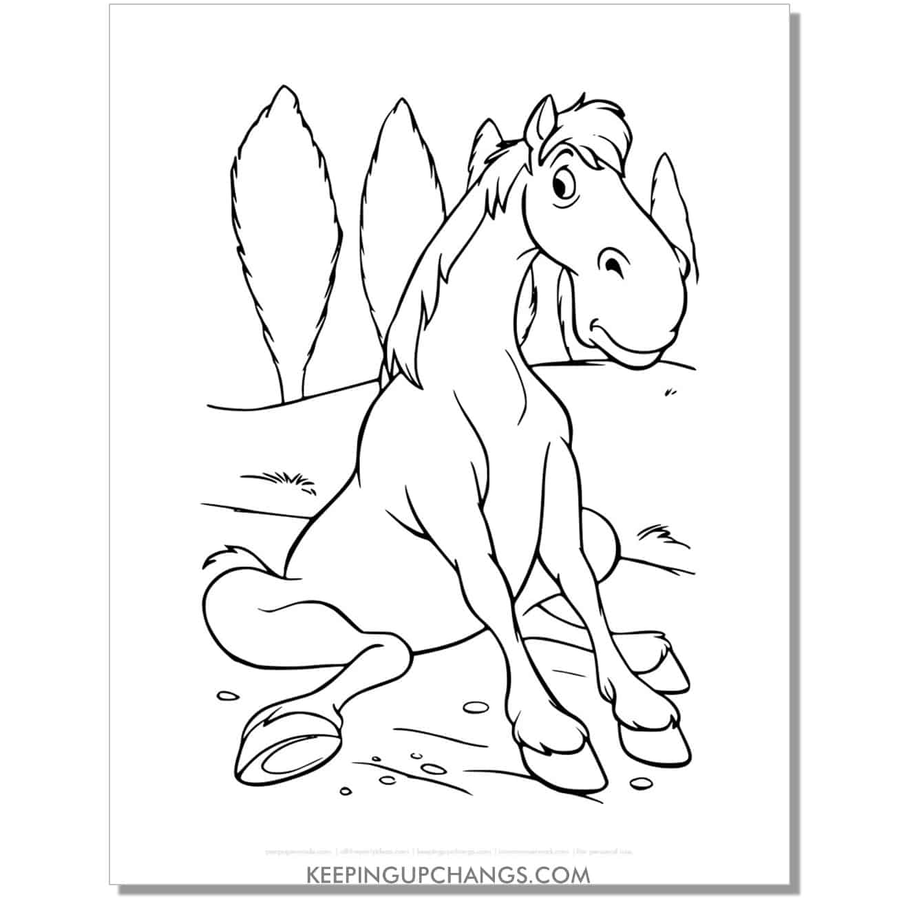 cinderella horse major sitting on ground coloring page, sheet.