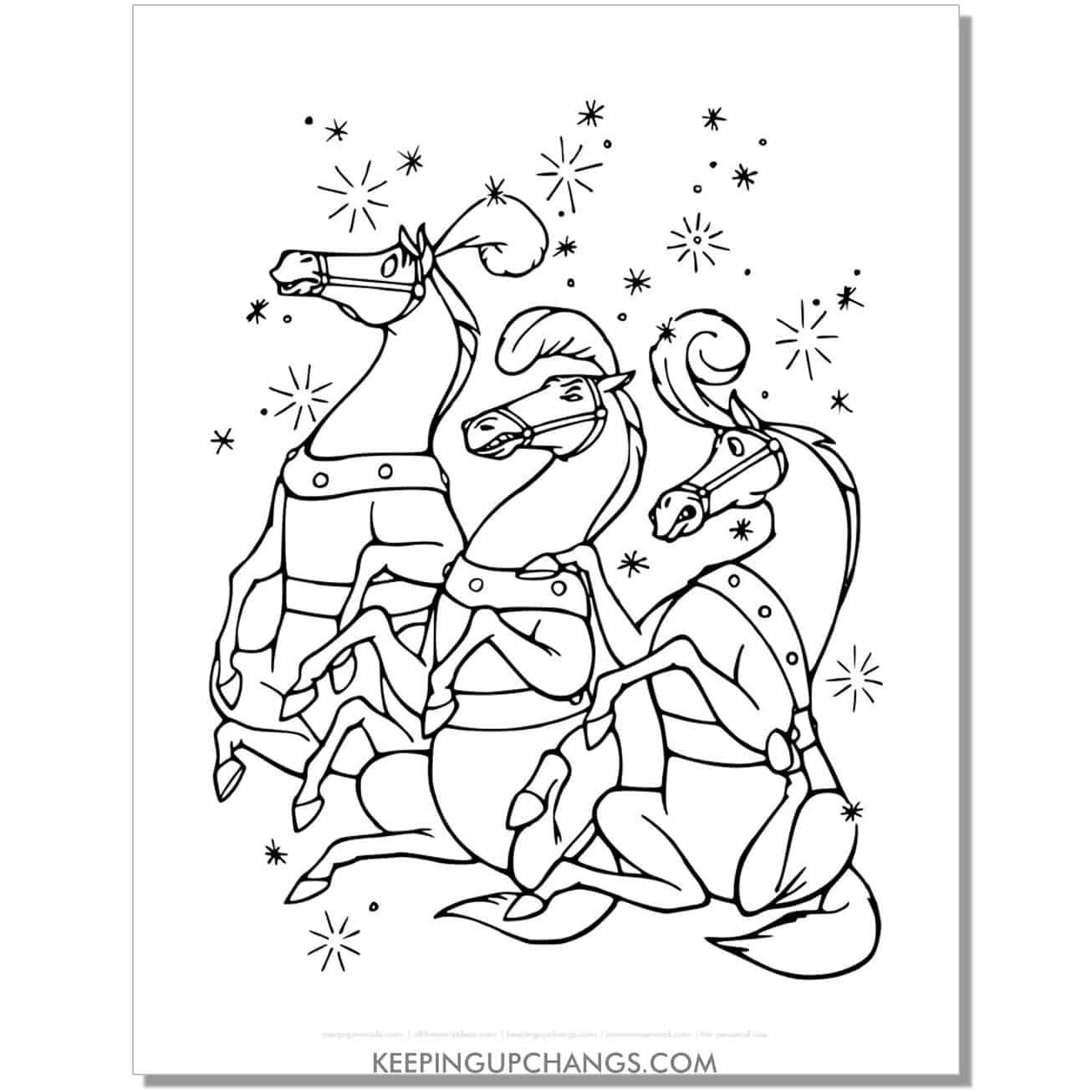 cinderella horses turn to stallions coloring page, sheet.