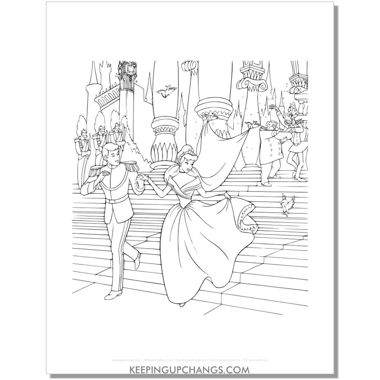 cinderella prince charming wedding coloring page, sheet.