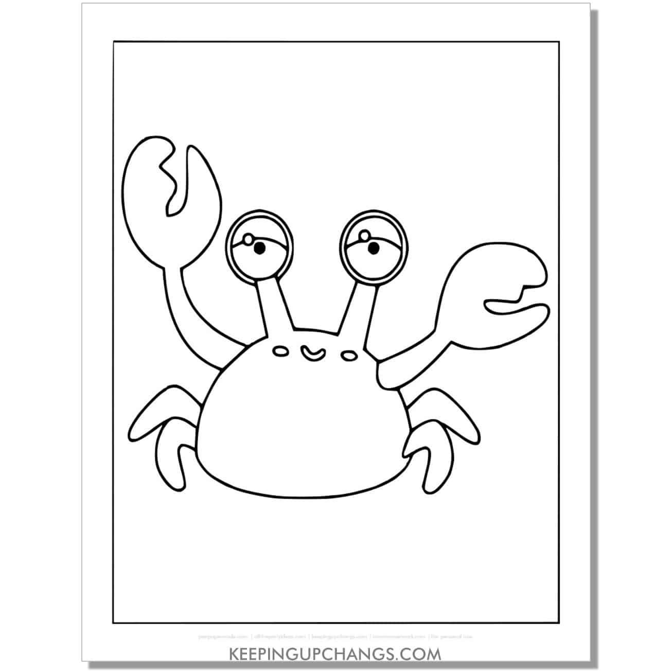free tired crab coloring page, sheet.