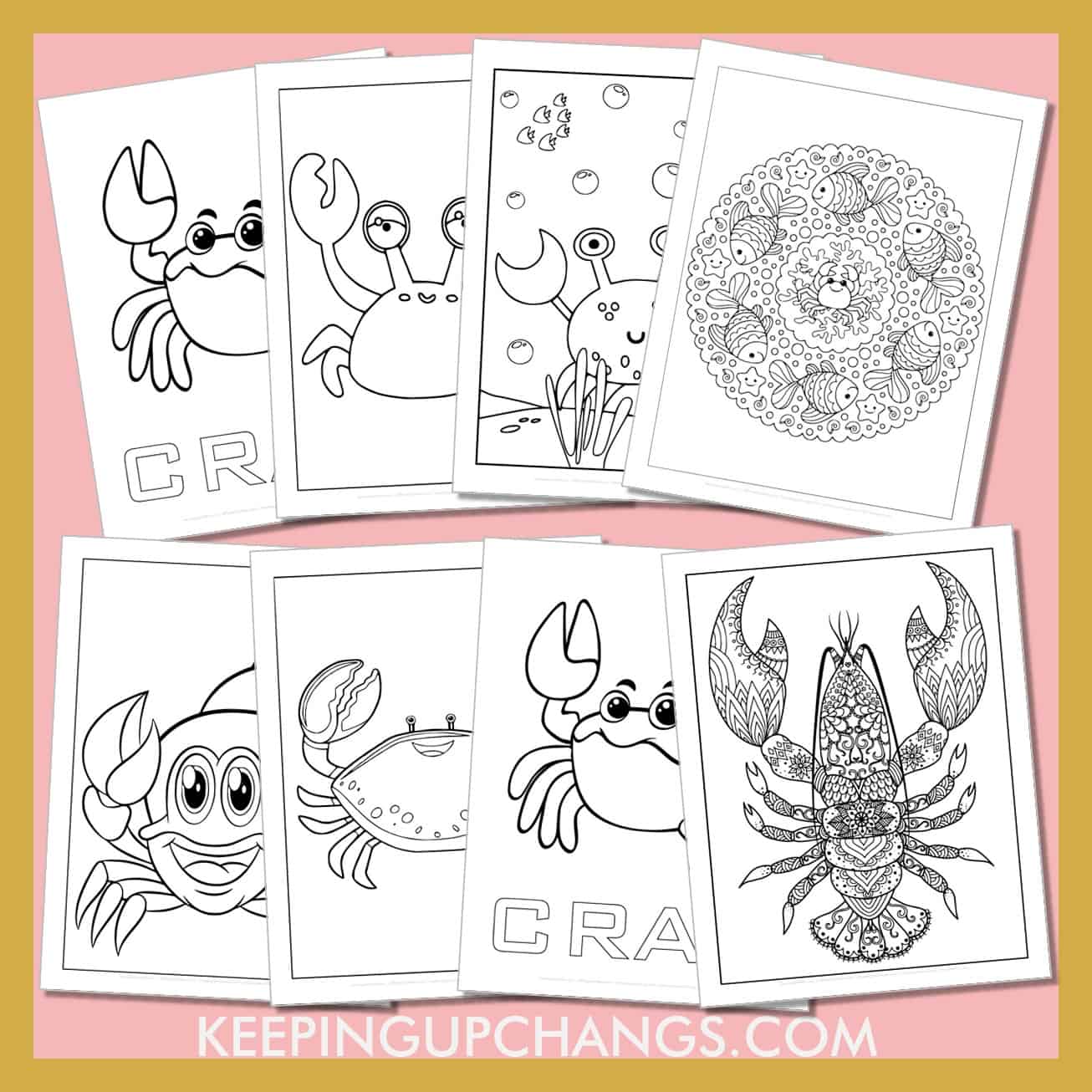 free crab, lobster pictures to color for toddlers, kids, adults.