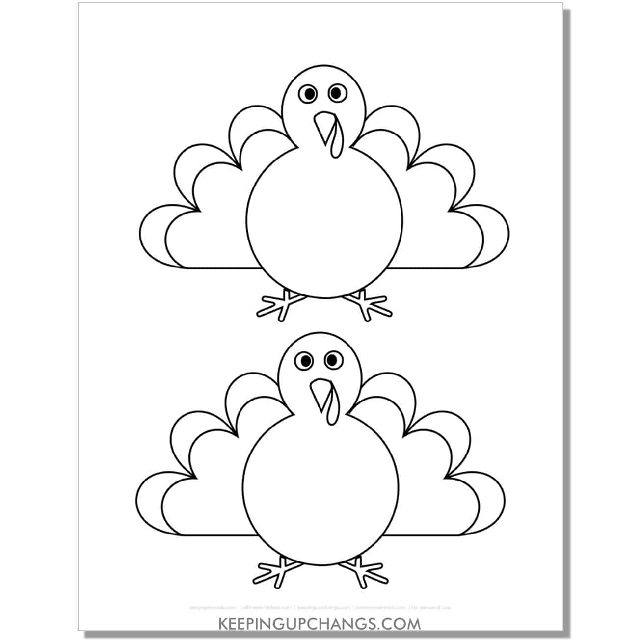 medium funny turkey template, outline with 2 on a page.