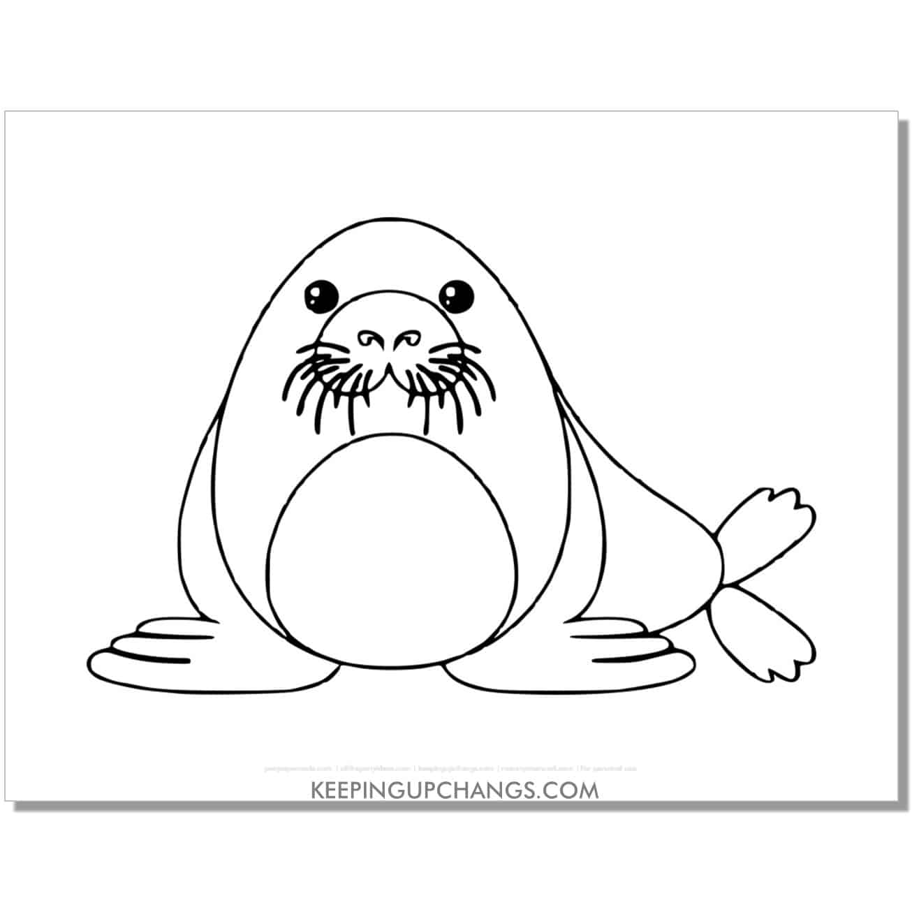 free cute walrus coloring page, sheet.