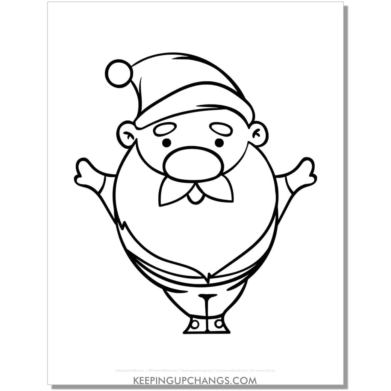 free adorable santa outline, template, cut out, coloring page.