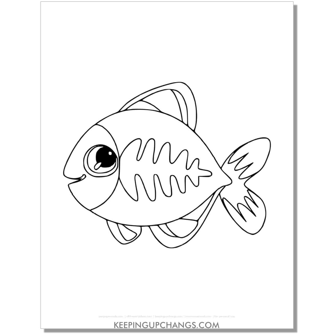 simple x ray fish outline coloring page, sheet.