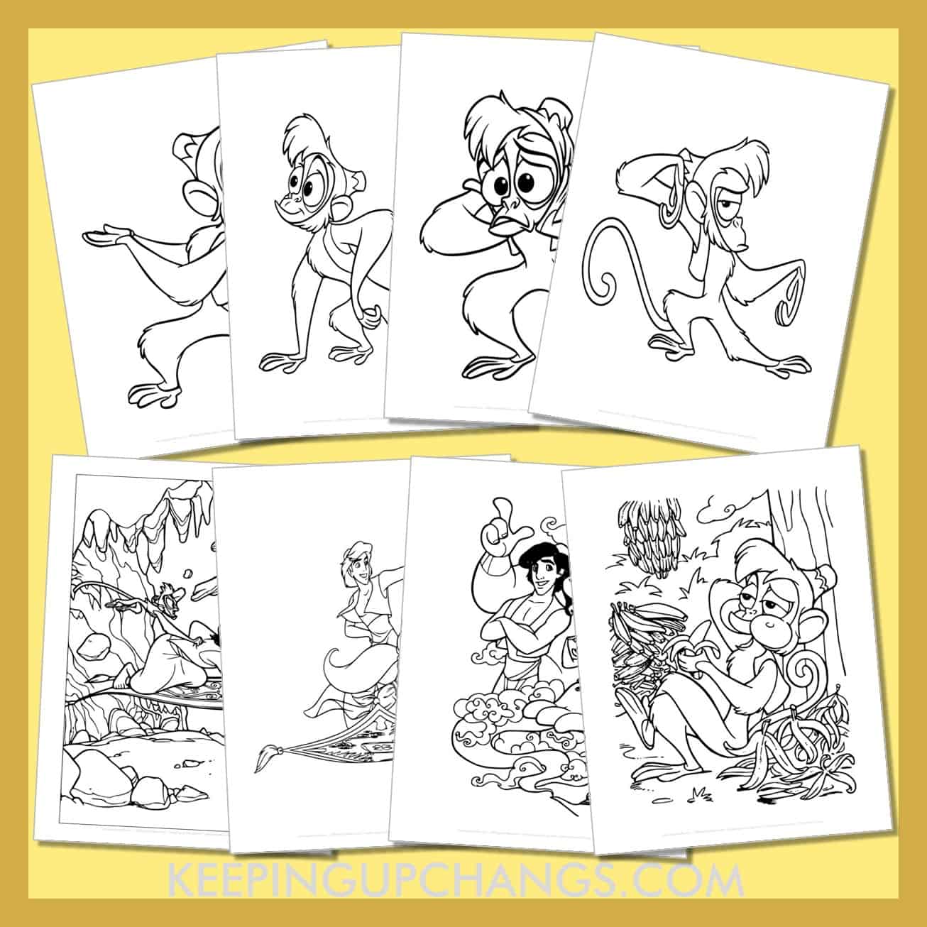free abu monkey pictures to color for toddlers, kids, adults.