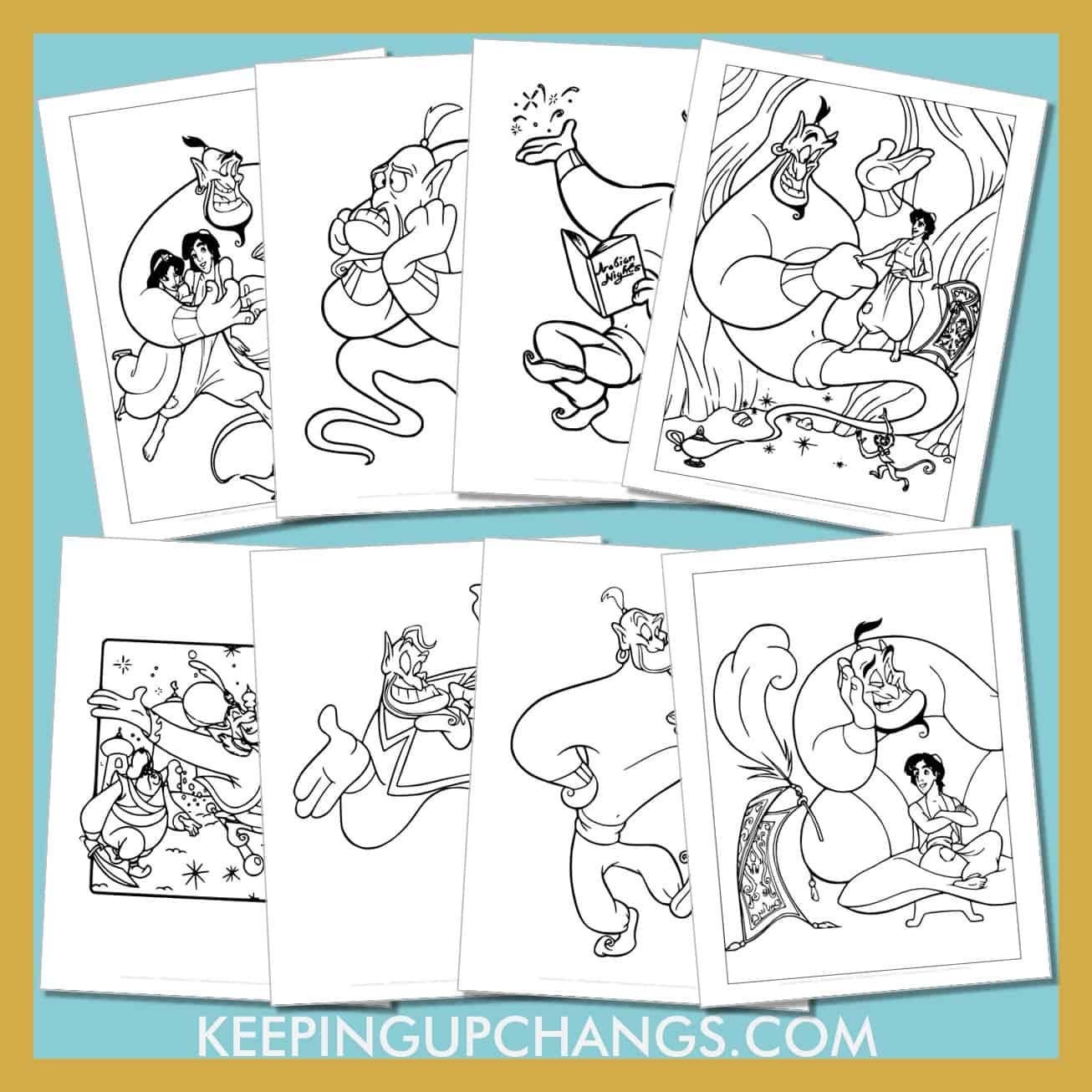 free aladdin's genie pictures to color for toddlers, kids, adults.