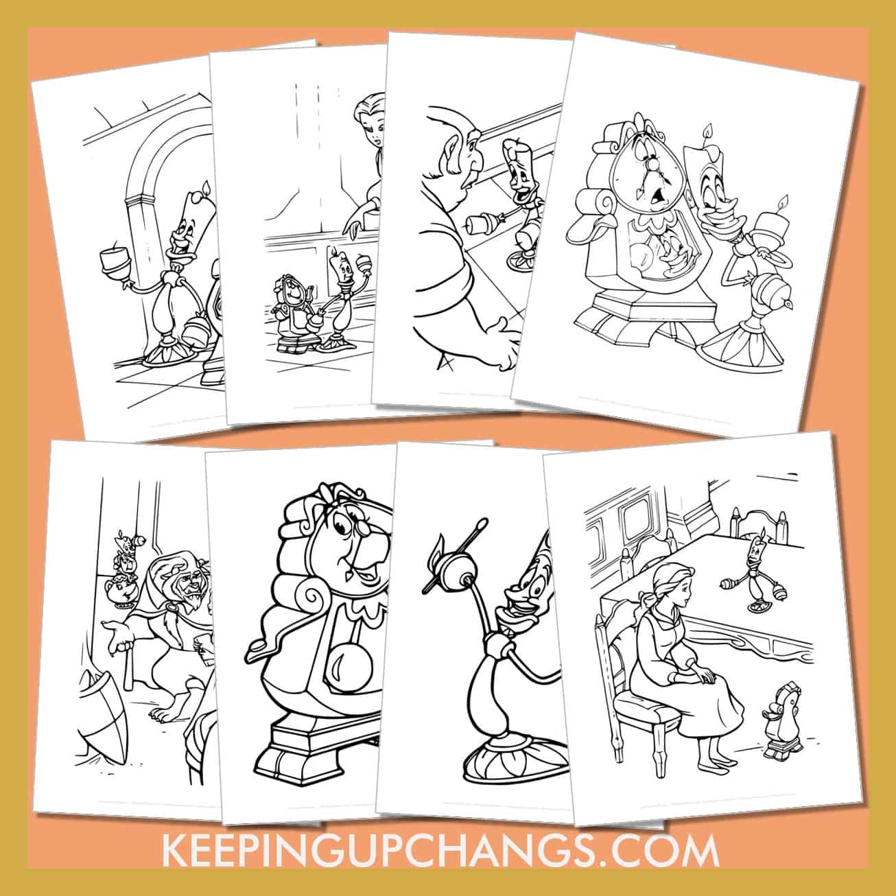 free cogsworth, lumiere pictures to color for toddlers, kids, adults.