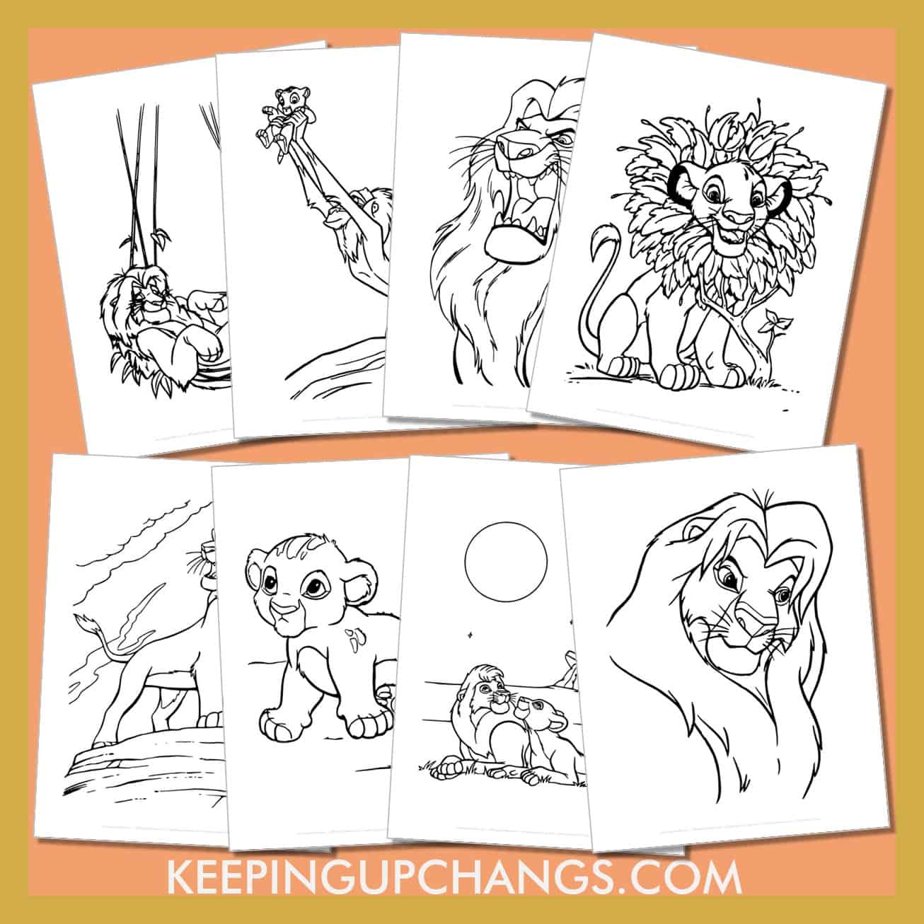 free simba pictures to color for toddlers, kids, adults.