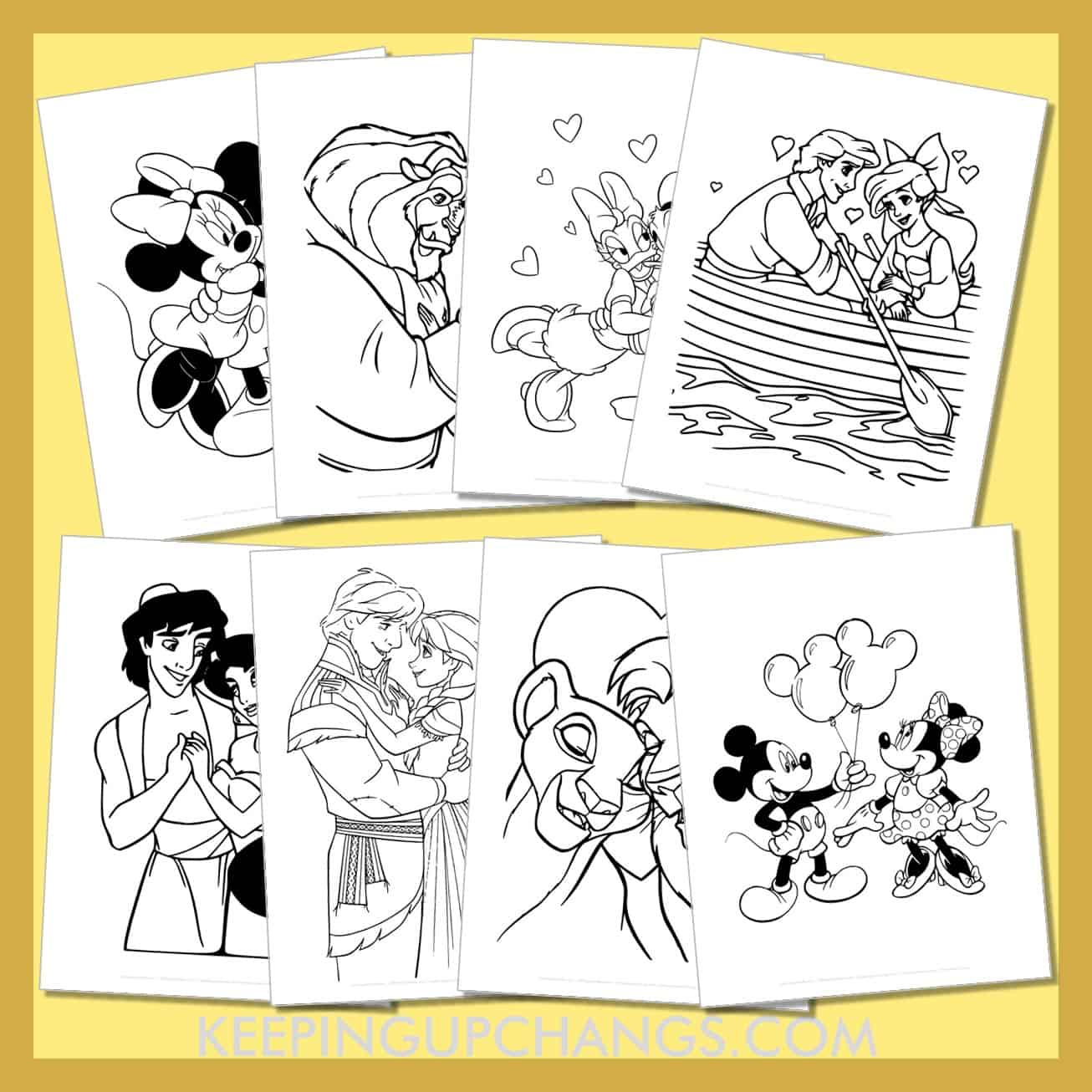 free disney valentine's day pictures to color for toddlers, kids, adults.